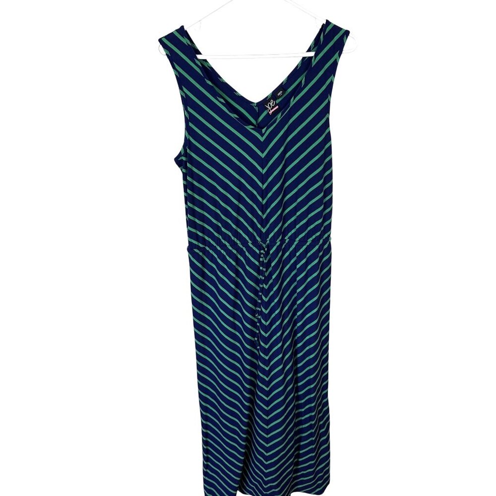 Joe Boxer Womens Maxi Dress Navy Green Striped Sleeveless Size Large